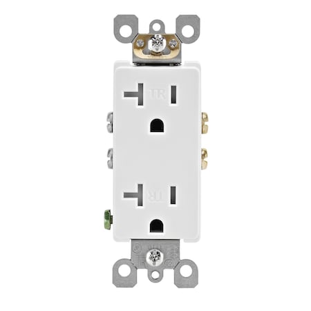 Leviton Straight Blade Receptacle, 5-20R, 20 A, 125V AC, 2 Pole, 3 Wire, Flush Mount, Self-Grounded T5825-W